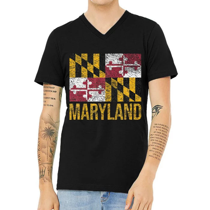 MARYLAND STATE FLAG ANNAPOLIS BALTIMORE CHESAPEAKE BAY V-Neck T-Shirt