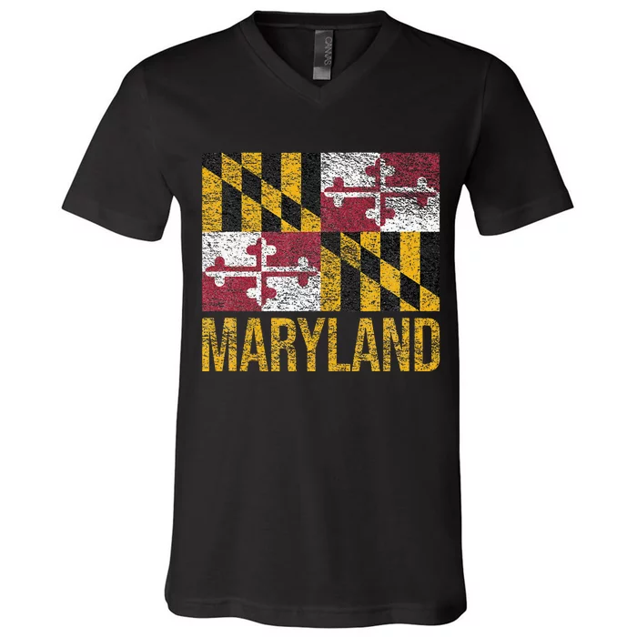 MARYLAND STATE FLAG ANNAPOLIS BALTIMORE CHESAPEAKE BAY V-Neck T-Shirt