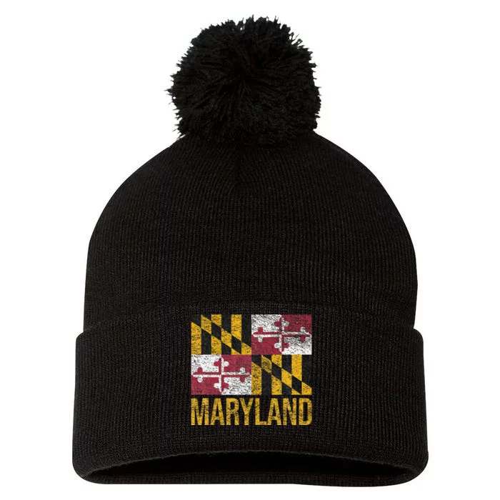 MARYLAND STATE FLAG ANNAPOLIS BALTIMORE CHESAPEAKE BAY Pom Pom 12in Knit Beanie