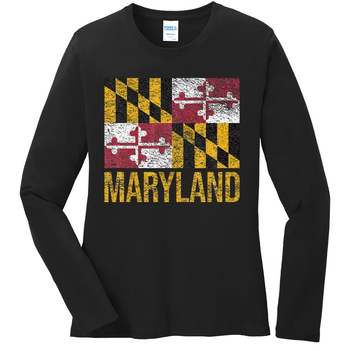 MARYLAND STATE FLAG ANNAPOLIS BALTIMORE CHESAPEAKE BAY Ladies Long Sleeve Shirt