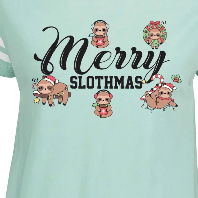 Merry Slothmas Funny Sloth Christmas Cute Animal Kingdom Gift Enza Ladies Jersey Football T-Shirt