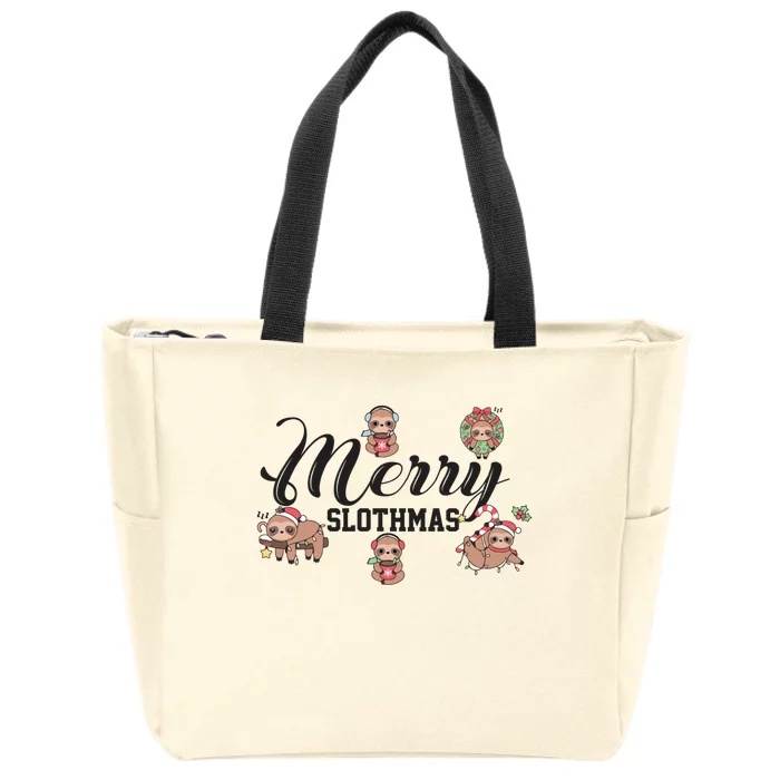 Merry Slothmas Funny Sloth Christmas Cute Animal Kingdom Gift Zip Tote Bag