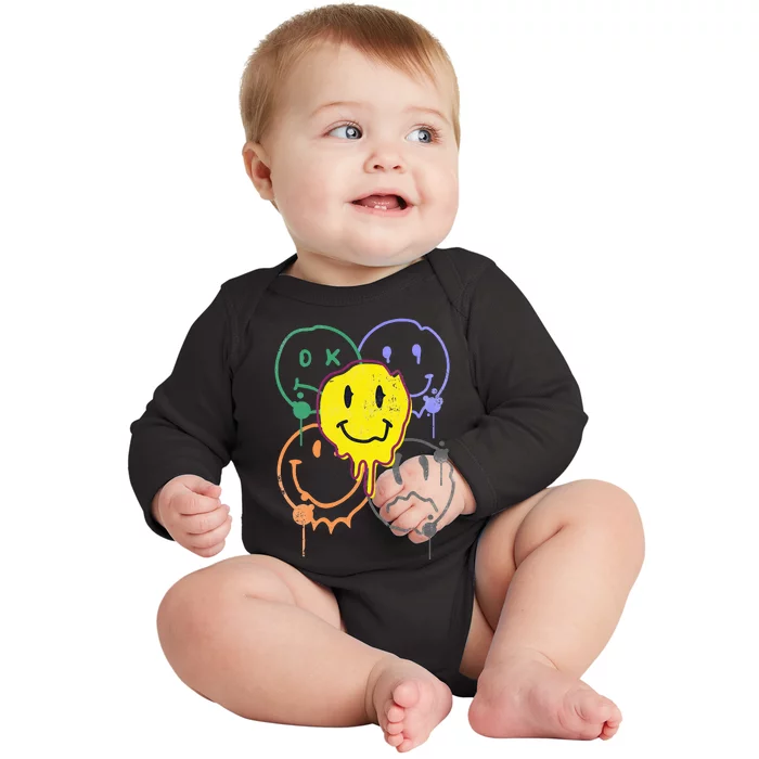 Melting Smile Face Smiling Melted Dripping Cute Happy Baby Long Sleeve Bodysuit