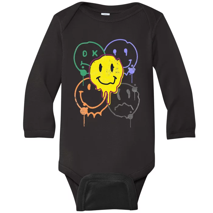 Melting Smile Face Smiling Melted Dripping Cute Happy Baby Long Sleeve Bodysuit