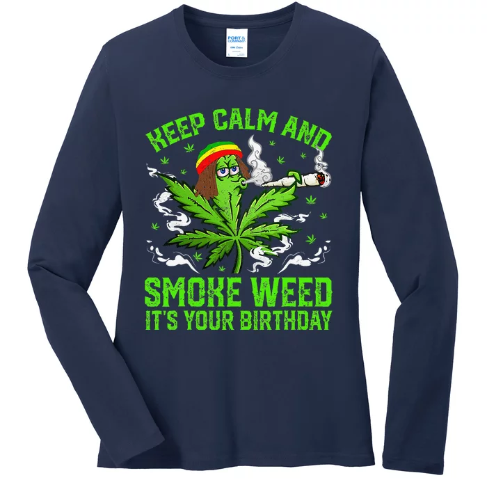 Marijuana Smoker Funny Weed Birthday Party Cannabis Stoner Ladies Long Sleeve Shirt