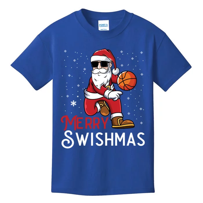 Merry Swishmas Funny Christmas Santa Basketball Player Cool Gift Kids T-Shirt