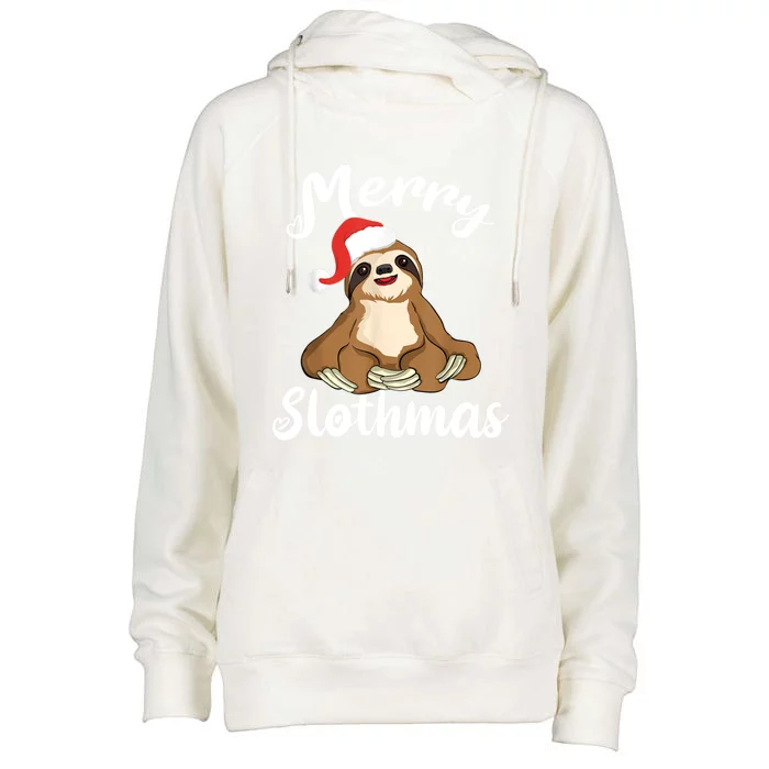 Merry Slothmas For Sloth Lovers Cute Christmas Sloth Cool Gift Womens Funnel Neck Pullover Hood