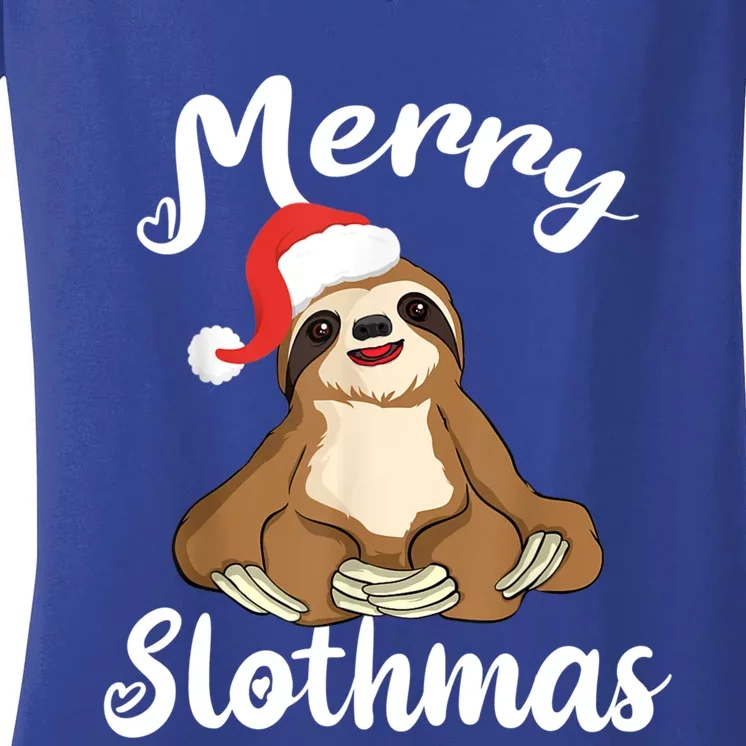 Merry Slothmas For Sloth Lovers Cute Christmas Sloth Cool Gift Women's V-Neck T-Shirt