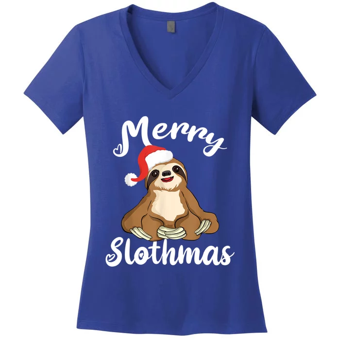 Merry Slothmas For Sloth Lovers Cute Christmas Sloth Cool Gift Women's V-Neck T-Shirt