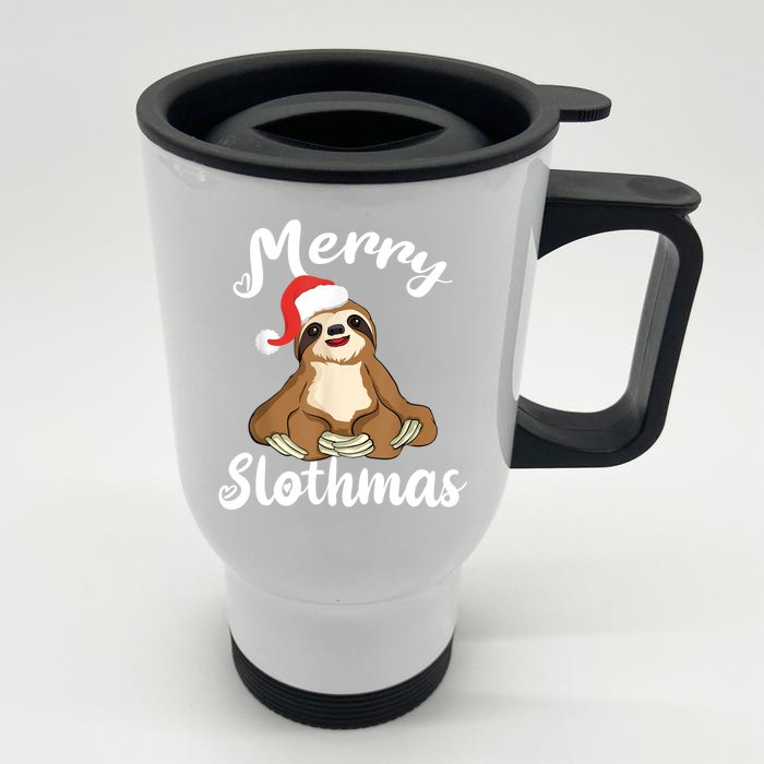 Merry Slothmas For Sloth Lovers Cute Christmas Sloth Cool Gift Front & Back Stainless Steel Travel Mug