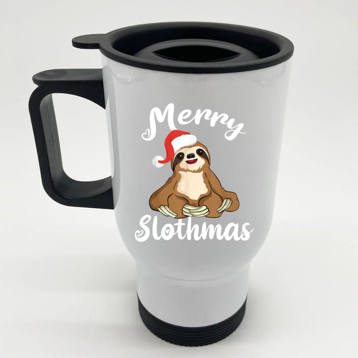 Merry Slothmas For Sloth Lovers Cute Christmas Sloth Cool Gift Front & Back Stainless Steel Travel Mug