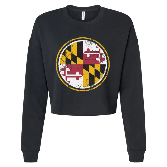 Maryland State Flag Circle Home Family Vintage Distressed Cropped Pullover Crew