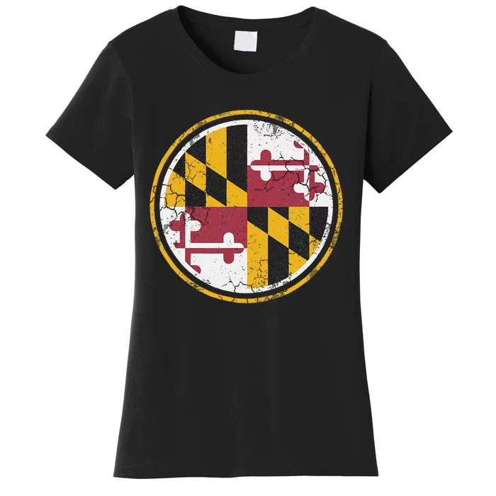 Maryland State Flag Circle Home Family Vintage Distressed Women's T-Shirt