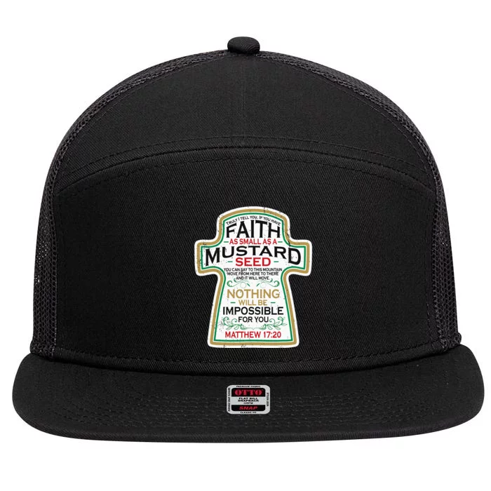 Mustard Seed Faith Christian Gifts Mathew 17 20 Scripture 7 Panel Mesh Trucker Snapback Hat