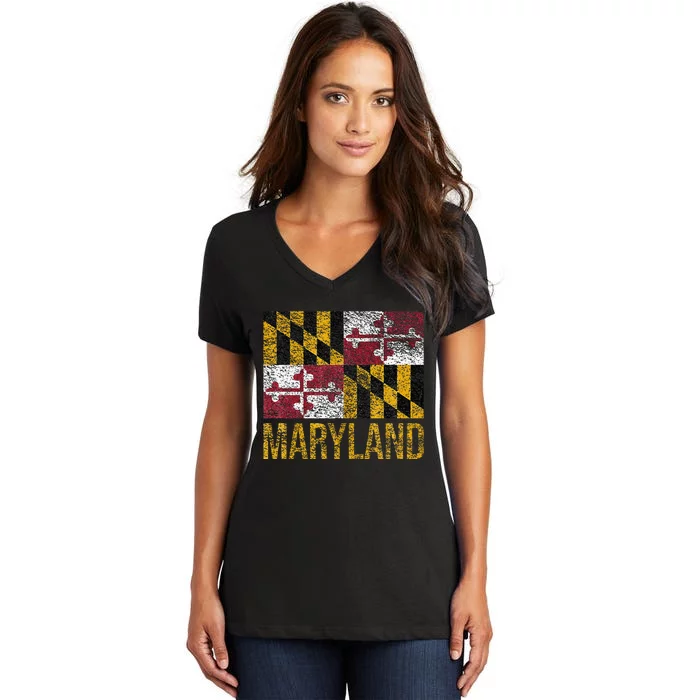 MARYLAND STATE FLAG ANNAPOLIS BALTIMORE CHESAPEAKE BAY Women's V-Neck T-Shirt