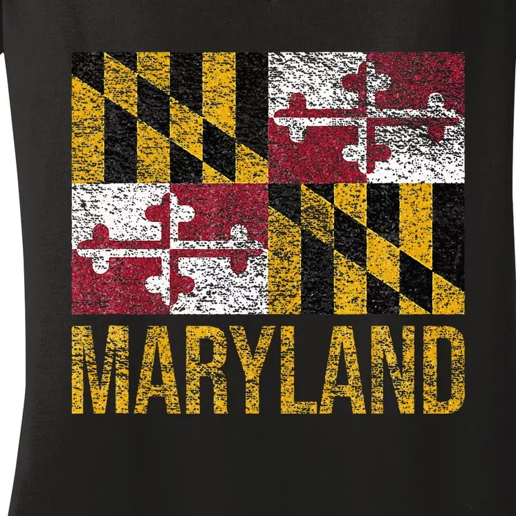 MARYLAND STATE FLAG ANNAPOLIS BALTIMORE CHESAPEAKE BAY Women's V-Neck T-Shirt