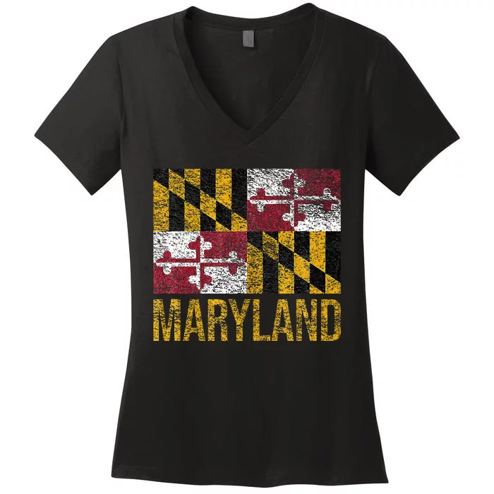 MARYLAND STATE FLAG ANNAPOLIS BALTIMORE CHESAPEAKE BAY Women's V-Neck T-Shirt