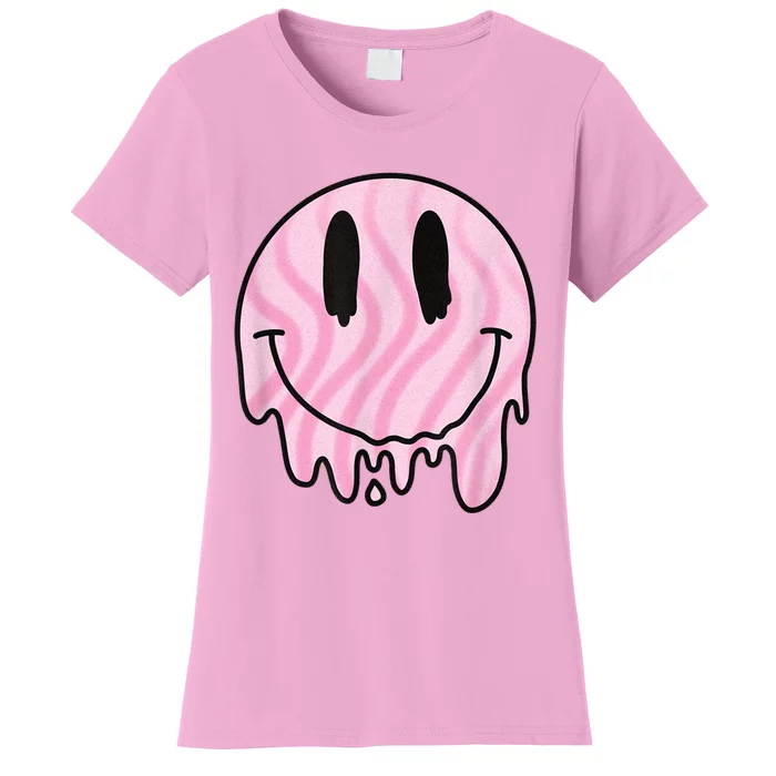 Melted Smiley Face Retro 80s Dripping Melting Happy Smile Women's T-Shirt