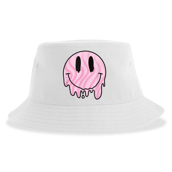 Melted Smiley Face Retro 80s Dripping Melting Happy Smile Sustainable Bucket Hat