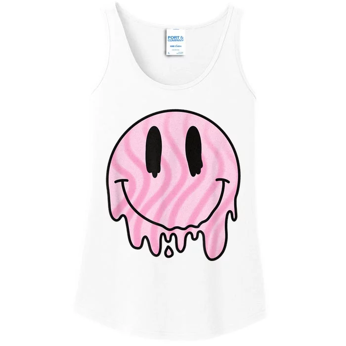 Melted Smiley Face Retro 80s Dripping Melting Happy Smile Ladies Essential Tank