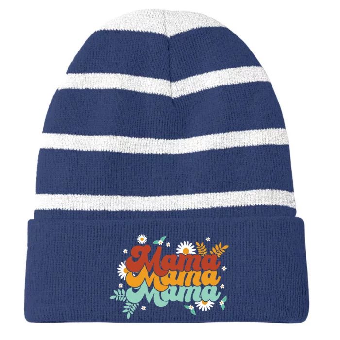 Mama Spring Floral Cute Mom Gift Striped Beanie with Solid Band