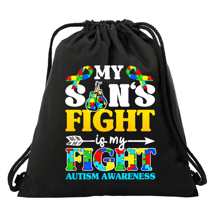 My SonS Fight Is My Fight Autism Awareness Boxing Gloves Great Gift Drawstring Bag