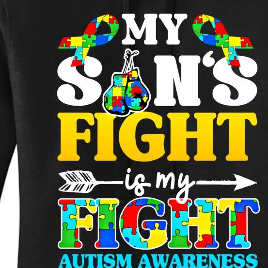 My SonS Fight Is My Fight Autism Awareness Boxing Gloves Great Gift Women's Pullover Hoodie