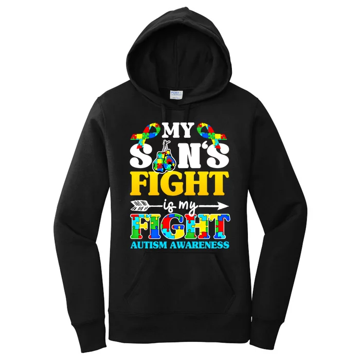 My SonS Fight Is My Fight Autism Awareness Boxing Gloves Great Gift Women's Pullover Hoodie