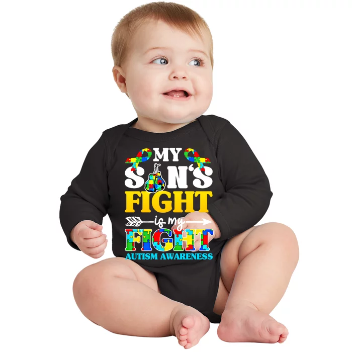 My SonS Fight Is My Fight Autism Awareness Boxing Gloves Great Gift Baby Long Sleeve Bodysuit