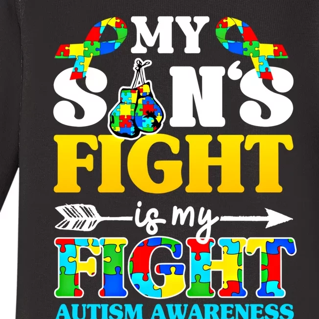 My SonS Fight Is My Fight Autism Awareness Boxing Gloves Great Gift Baby Long Sleeve Bodysuit