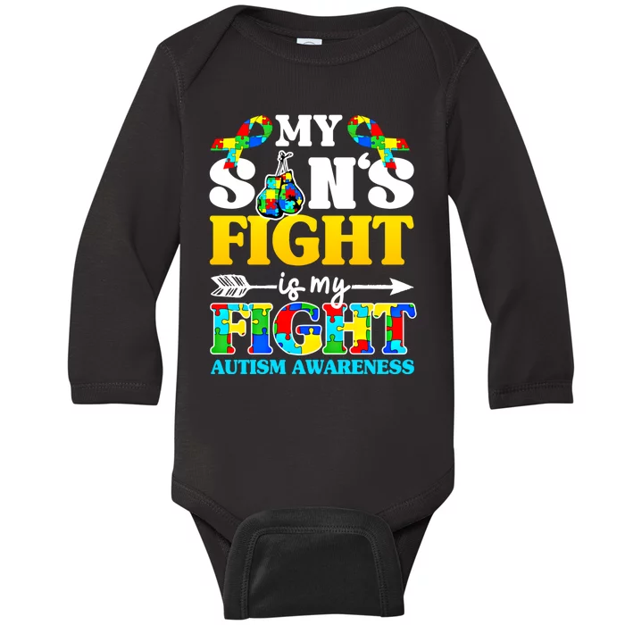 My SonS Fight Is My Fight Autism Awareness Boxing Gloves Great Gift Baby Long Sleeve Bodysuit