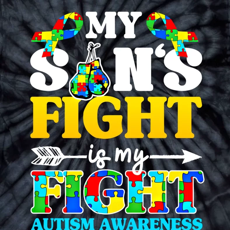 My SonS Fight Is My Fight Autism Awareness Boxing Gloves Great Gift Tie-Dye T-Shirt