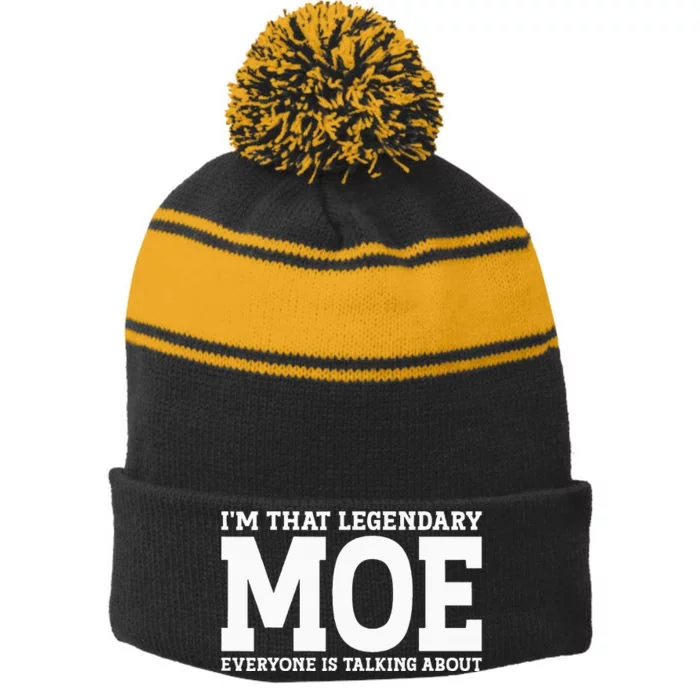 Moe Surname Funny Team Family Last Name Moe Stripe Pom Pom Beanie