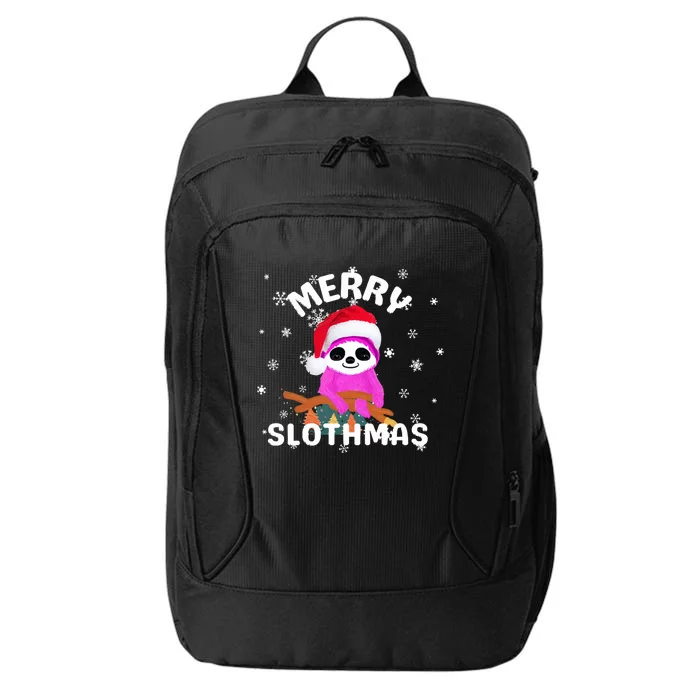 Merry Slothmas Funny Christmas Lights And Santa Hat Pajama Gift City Backpack