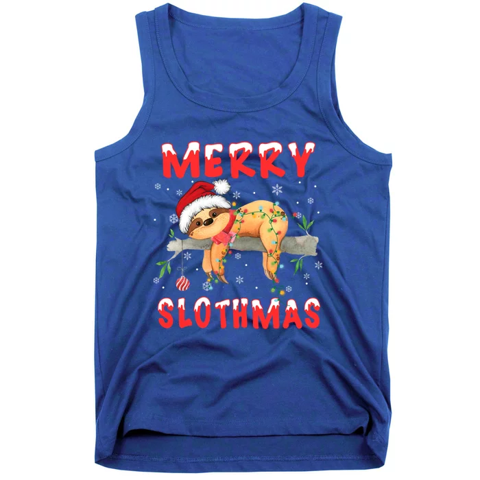 Merry Slothmas Funny Gift Merry Christmas Pajama Sloth Santa Hat Gift Tank Top