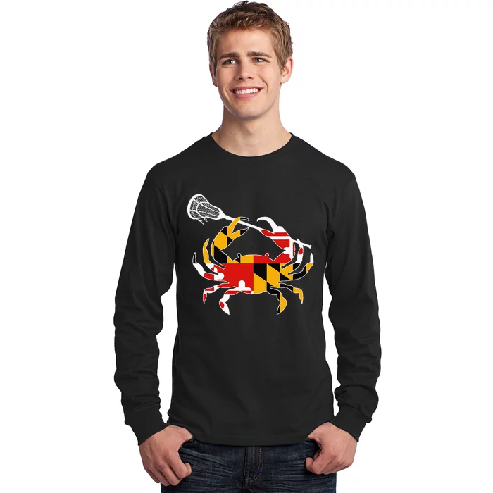 Maryland State Flag Crab Lacrosse Complete Stick Long Sleeve Shirt