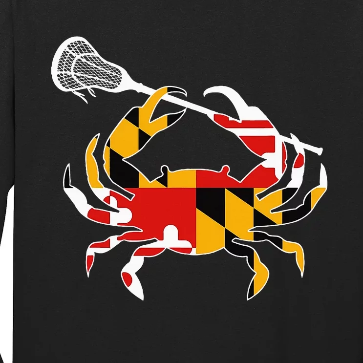 Maryland State Flag Crab Lacrosse Complete Stick Long Sleeve Shirt