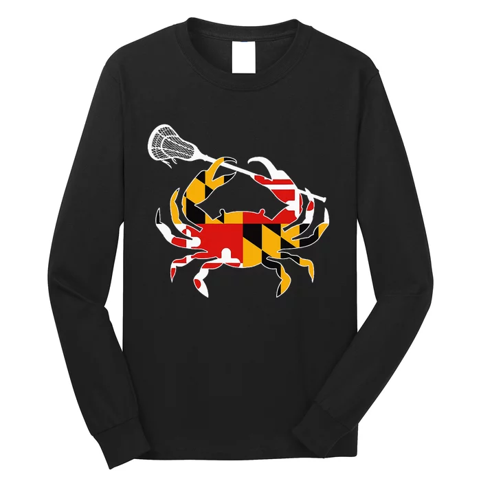 Maryland State Flag Crab Lacrosse Complete Stick Long Sleeve Shirt