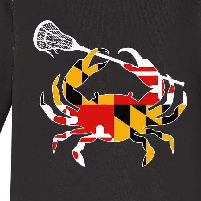 Maryland State Flag Crab Lacrosse Complete Stick Baby Long Sleeve Bodysuit