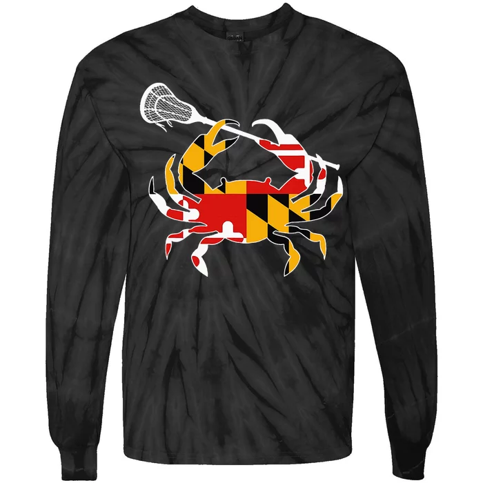 Maryland State Flag Crab Lacrosse Complete Stick Tie-Dye Long Sleeve Shirt