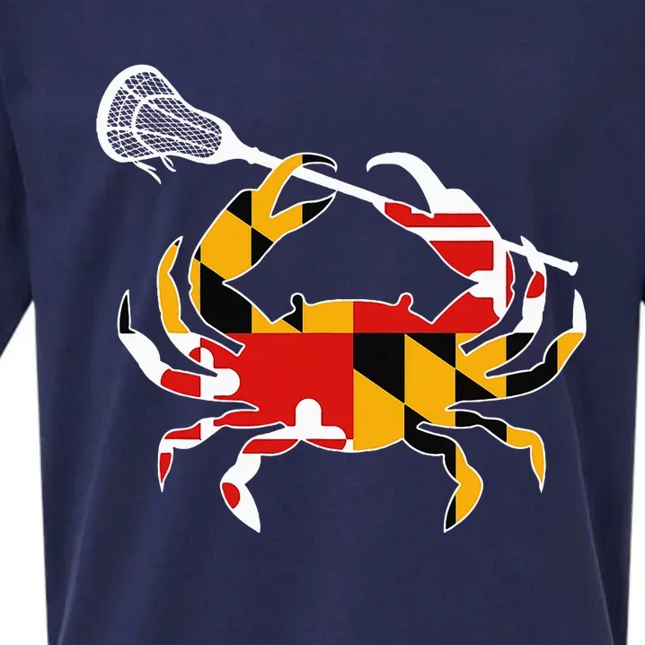 Maryland State Flag Crab Lacrosse Complete Stick Sueded Cloud Jersey T-Shirt