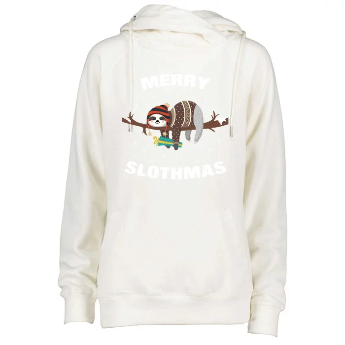 Merry Slothmas Funny Gift Sloth Lovers Christmas Cool Gift Womens Funnel Neck Pullover Hood