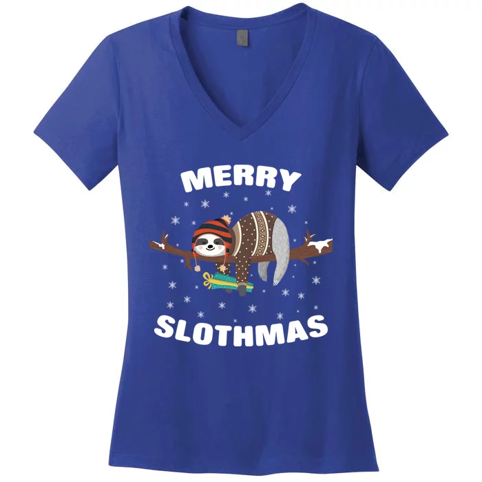 Merry Slothmas Funny Gift Sloth Lovers Christmas Cool Gift Women's V-Neck T-Shirt