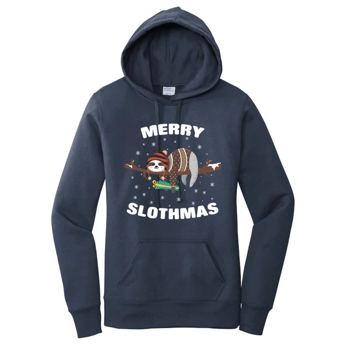 Merry Slothmas Funny Gift Sloth Lovers Christmas Cool Gift Women's Pullover Hoodie