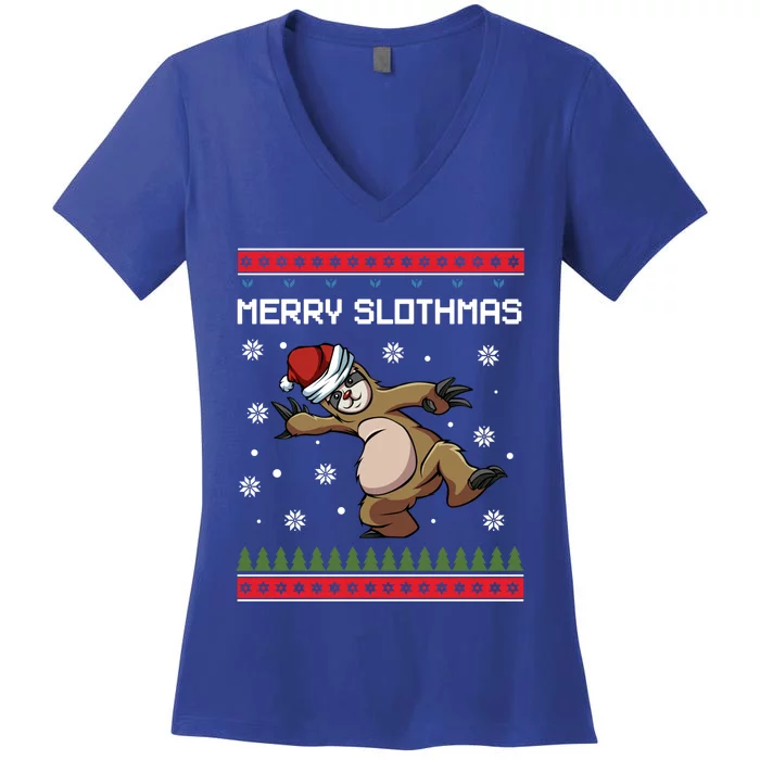 Merry Slothmas Funny Sloth Animal Christmas Lover Quotes Gift Women's V-Neck T-Shirt