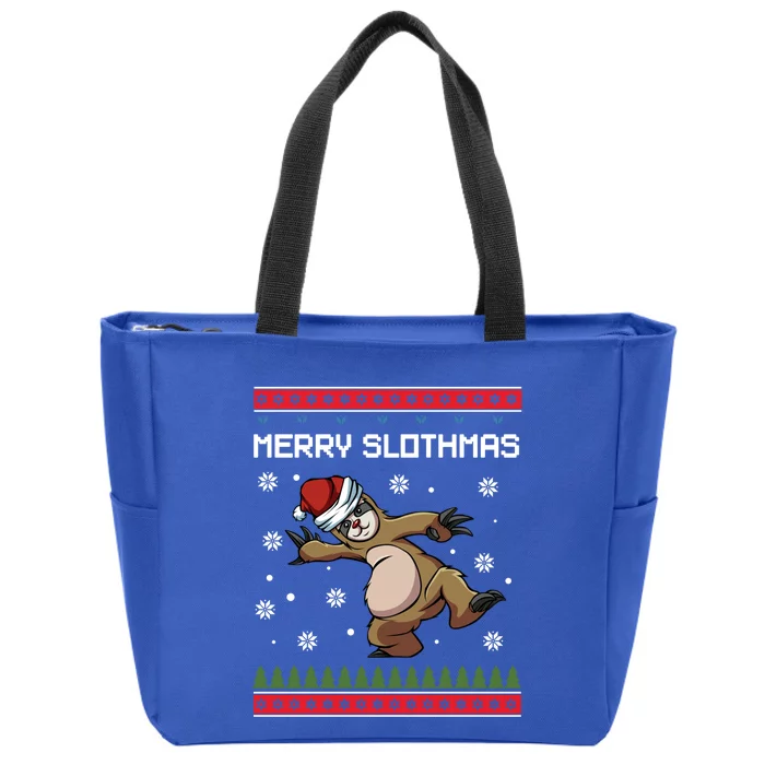 Merry Slothmas Funny Sloth Animal Christmas Lover Quotes Gift Zip Tote Bag