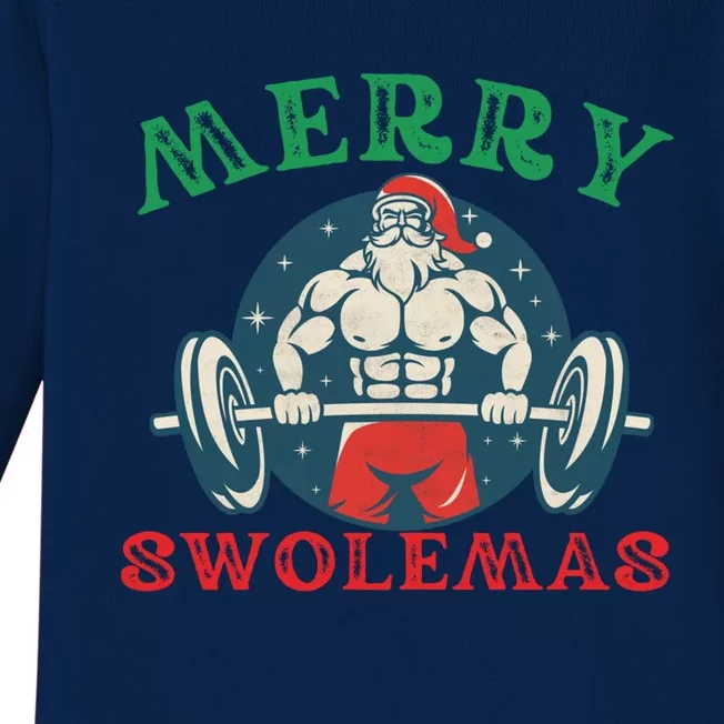 Merry Swolemas Funny Bodybuilding Santa Christmas Lift Gym Gift Baby Long Sleeve Bodysuit