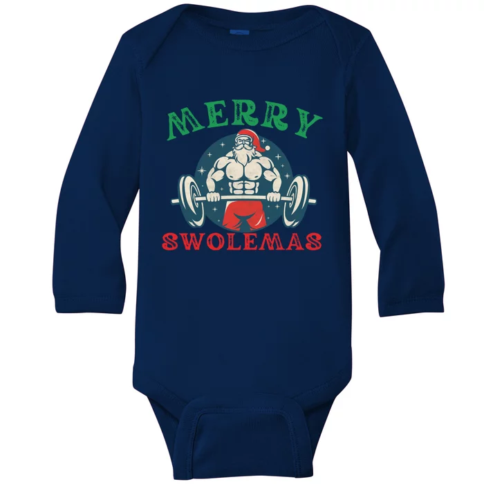 Merry Swolemas Funny Bodybuilding Santa Christmas Lift Gym Gift Baby Long Sleeve Bodysuit