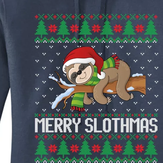 Merry Slothmas Funny Sloth Christmas Trees Ugly Xmas Sweater Gift Women's Pullover Hoodie