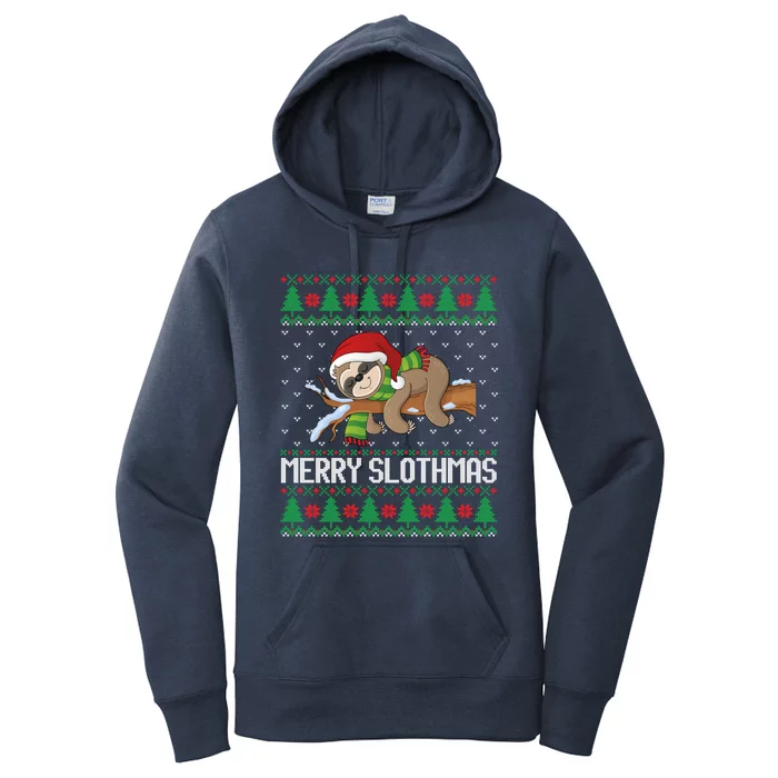 Merry Slothmas Funny Sloth Christmas Trees Ugly Xmas Sweater Gift Women's Pullover Hoodie